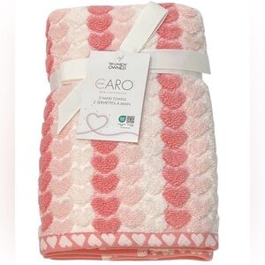 CARO HOME Set Of Two Hand Towels - Valentine's - 100% Cotton - Pink/Cream